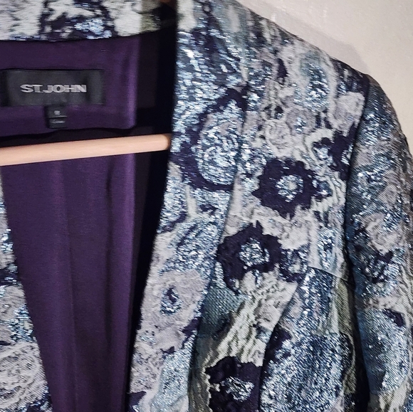 St. John Metallic Floral Jacquard Coat - Picture 3 of 6